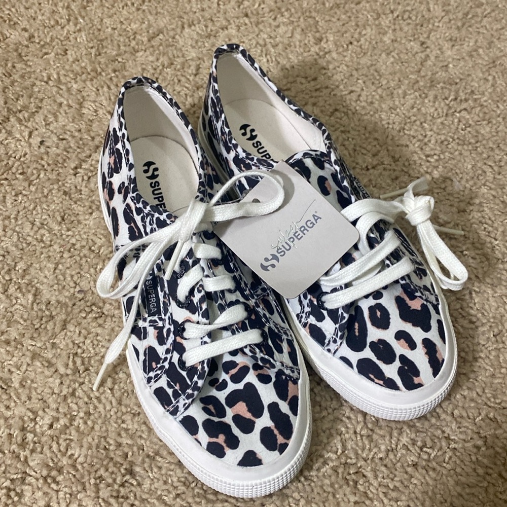 Superga NWT leopard print sneakers black brown white size 6